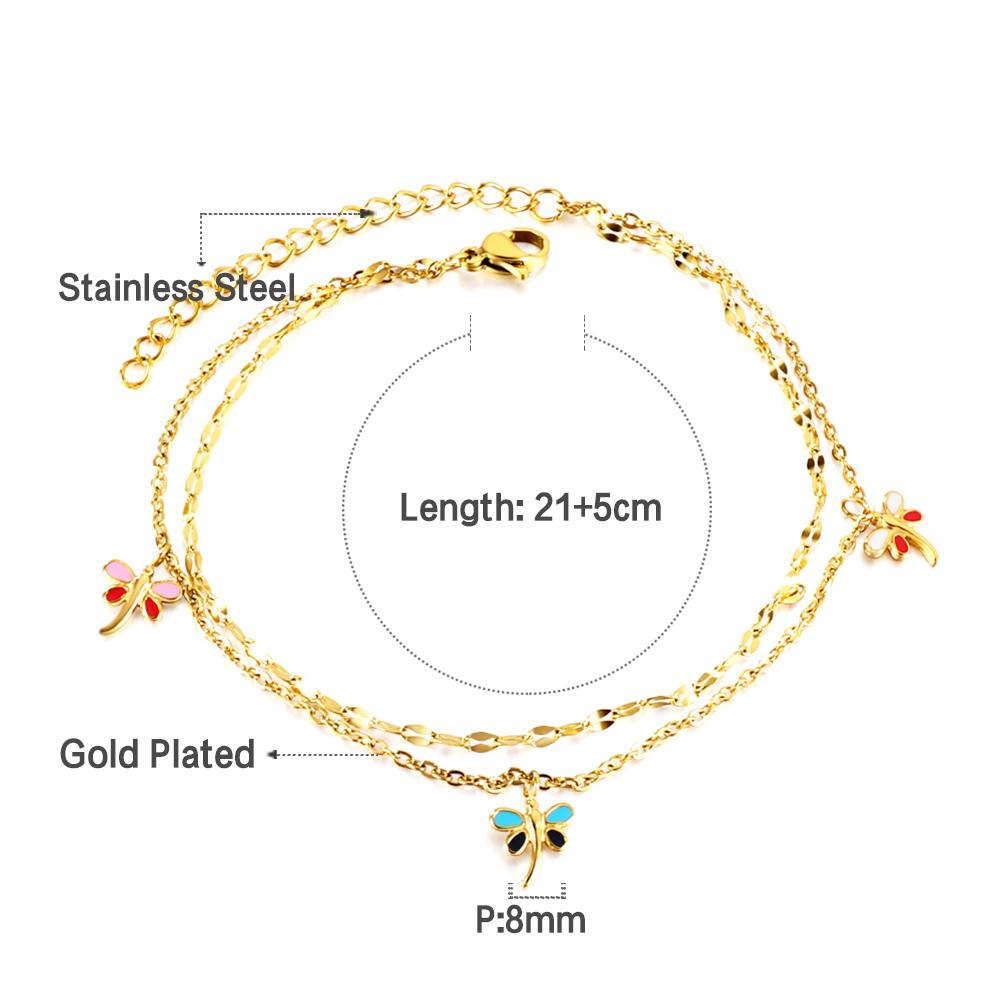ASON Trendy Dragonfly Mixed Color Accessories Multi-layer Chains Anklet Gold Color Stainless Steel For Women Foot Jewelry asonjewelry