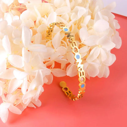 Mental Cuff Bracelets For Female Letter Stainless Steel Bangles With Blue Printed Christmas Vibe Trendy Jewelry Man asonjewelry