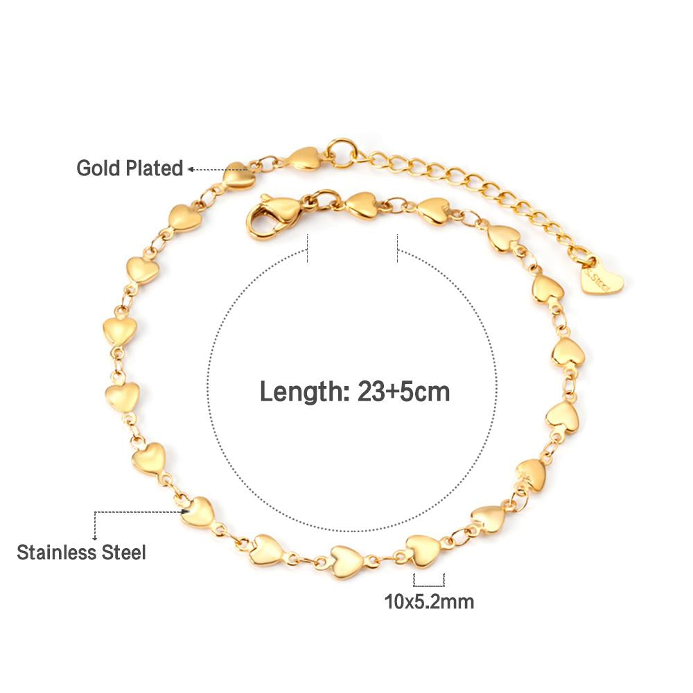 ASON Sweet Heart Charms Anklet Gold Color Stainless Steel Foot Chain with Extender 23+5cm Fashion Jewelry Party Gift asonjewelry