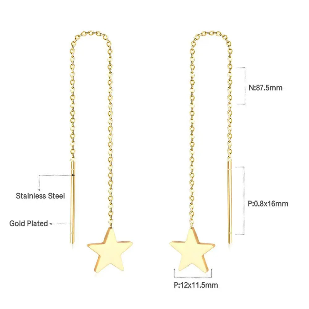 Simple Tassel Linear Chain Long Drop Earrings For Women Girl Geometric Star Hanging Ear Line Japan Korean Jewelry 2022 asonjewelry