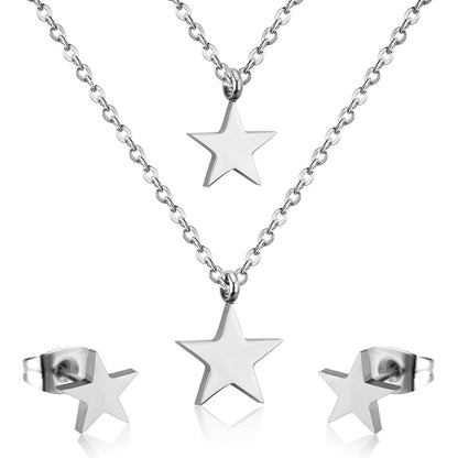 ASON 316L Stainless Steel Star Pendant Gold Color Bridal Wedding Jewelry Set for Women Necklace Pendant Small Stud Earring asonjewelry
