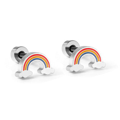 ASON Cute Children's Rainbow Small Piercing Stud Earrings Stainless Steel Gold Color for Girl Women Fashion Jewelry Gift asonjewelry