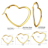 ASON Heart Shape Hoops Earrings Gold Color Size 25mm/35mm/45mm Stainless Steel Big Dangler Female Accessories Piercing