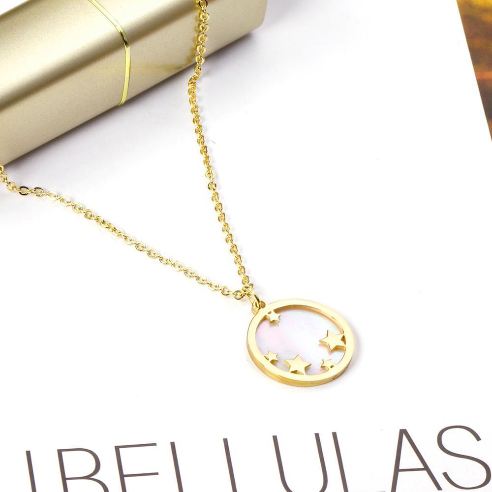 ASON Fashion 18mm Chain Round Star Shell Pendant Necklace Gold Color Stainless Steel for Women Party Gift Fashion Jewelry asonjewelry