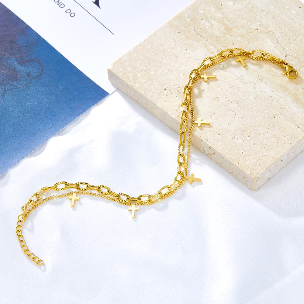 ASON Cross Accessories Multi-layer Link Chains Fashion Anklet Gold Color Stainless Steel For Women Daily Party Gift Jewelry asonjewelry