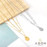 ASON Trendy Star Accessories Oval Cubic Zirconia Charm Pendant Necklaces Gold Color Stainless Steel For Women Jewelry Gift