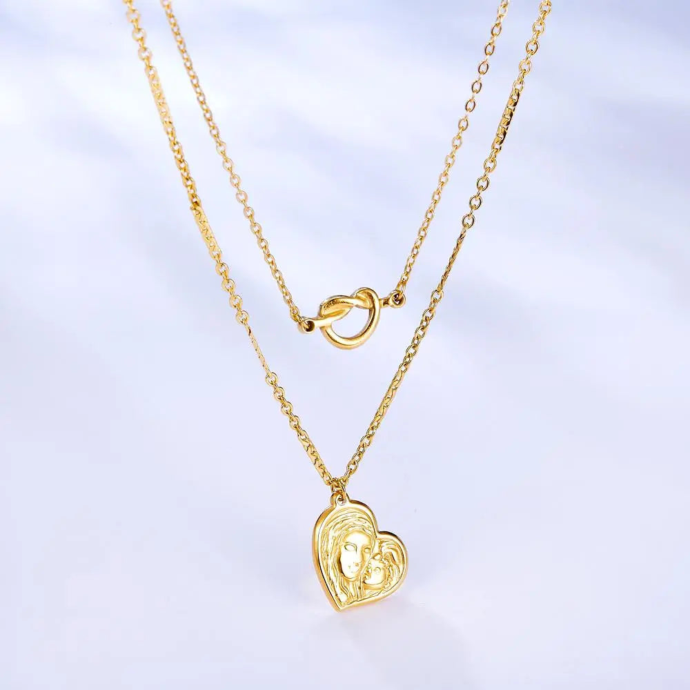 Stainless Steel Necklace For Women Romantic Style Gold Color Heart Pendant Necklace Wedding Layer Jewelry Party Gift asonjewelry