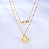 Stainless Steel Necklace For Women Romantic Style Gold Color Heart Pendant Necklace Wedding Layer Jewelry Party Gift