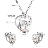 Hot Sale Stainless Steel Sets CZ Fashion Heart Jewelry sets Women Valentine's Day present