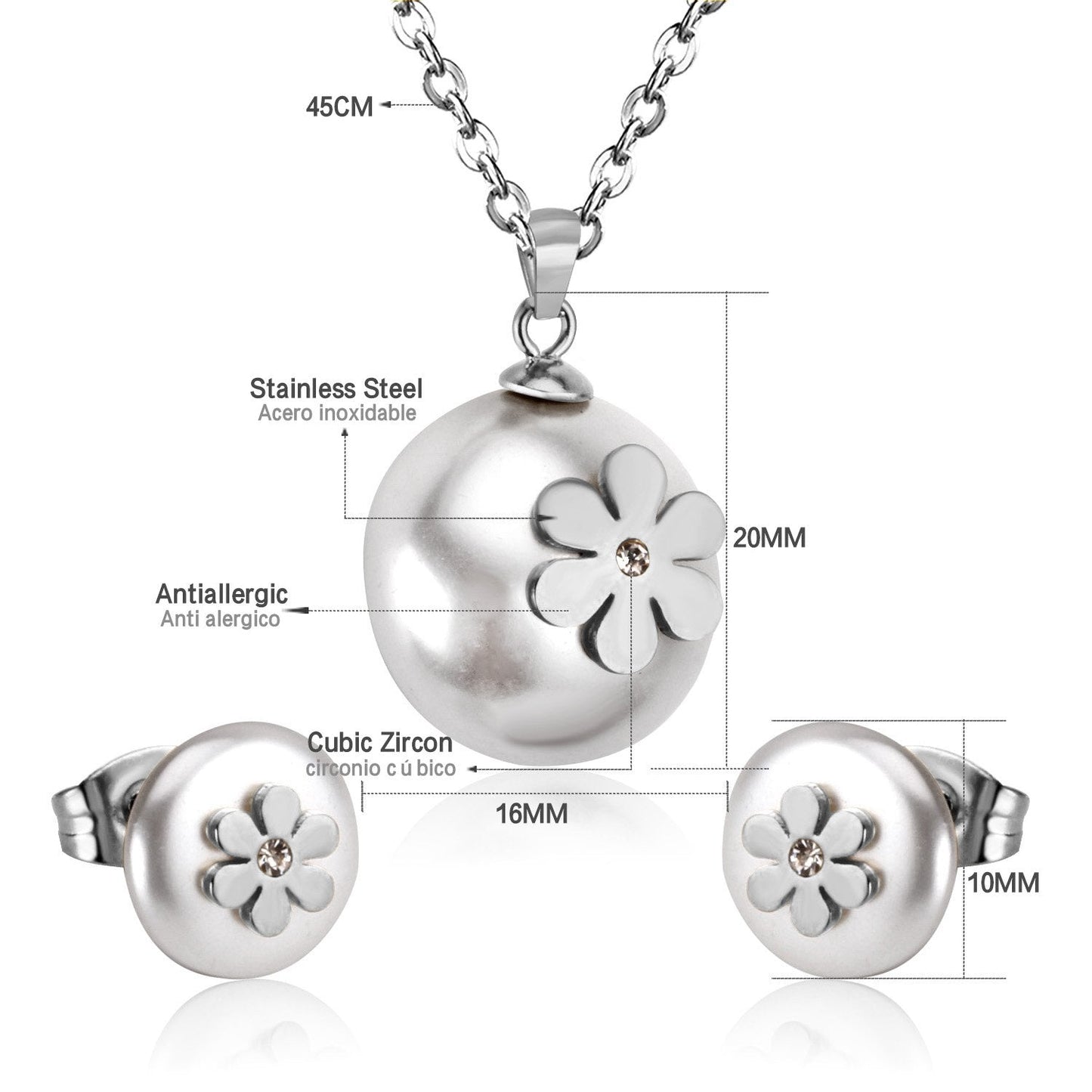 ASON Imitation Pearl Gold Bridal Wedding Jewelry Set for Women 316L Stainless Steel Necklace Pendant Small Stud Earring asonjewelry