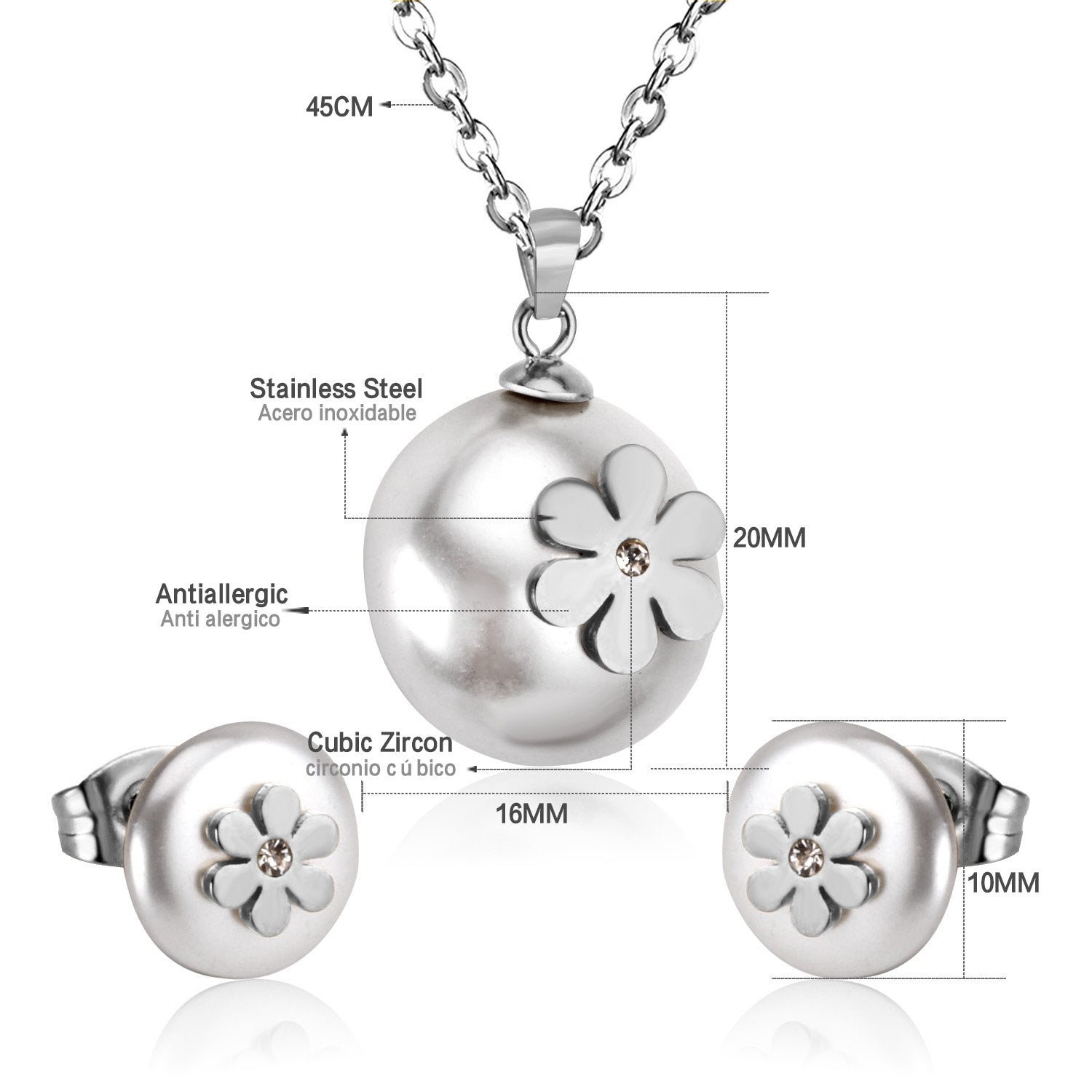 ASON Imitation Pearl Gold Bridal Wedding Jewelry Set for Women 316L Stainless Steel Necklace Pendant Small Stud Earring asonjewelry