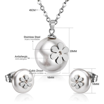 ASON Imitation Pearl Gold Bridal Wedding Jewelry Set for Women 316L Stainless Steel Necklace Pendant Small Stud Earring asonjewelry