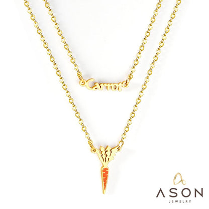 ASON Gold Color Unusual Carrot Pendant Necklace Double Chain Stainless Steel Necklaces for Women Fashion Jewelry Gift asonjewelry