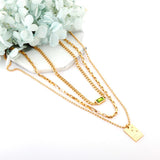 Statement Necklace No Fade Gold Color Stainless Steel Square Crystal Pendant Necklace Women Hiphop Layer Necklaces