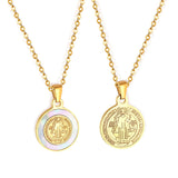 ASON-collares con colgante de concha redonda de Jesús para mujer, gargantilla de acero inoxidable de Color dorado, joyería para regalo de aniversario 