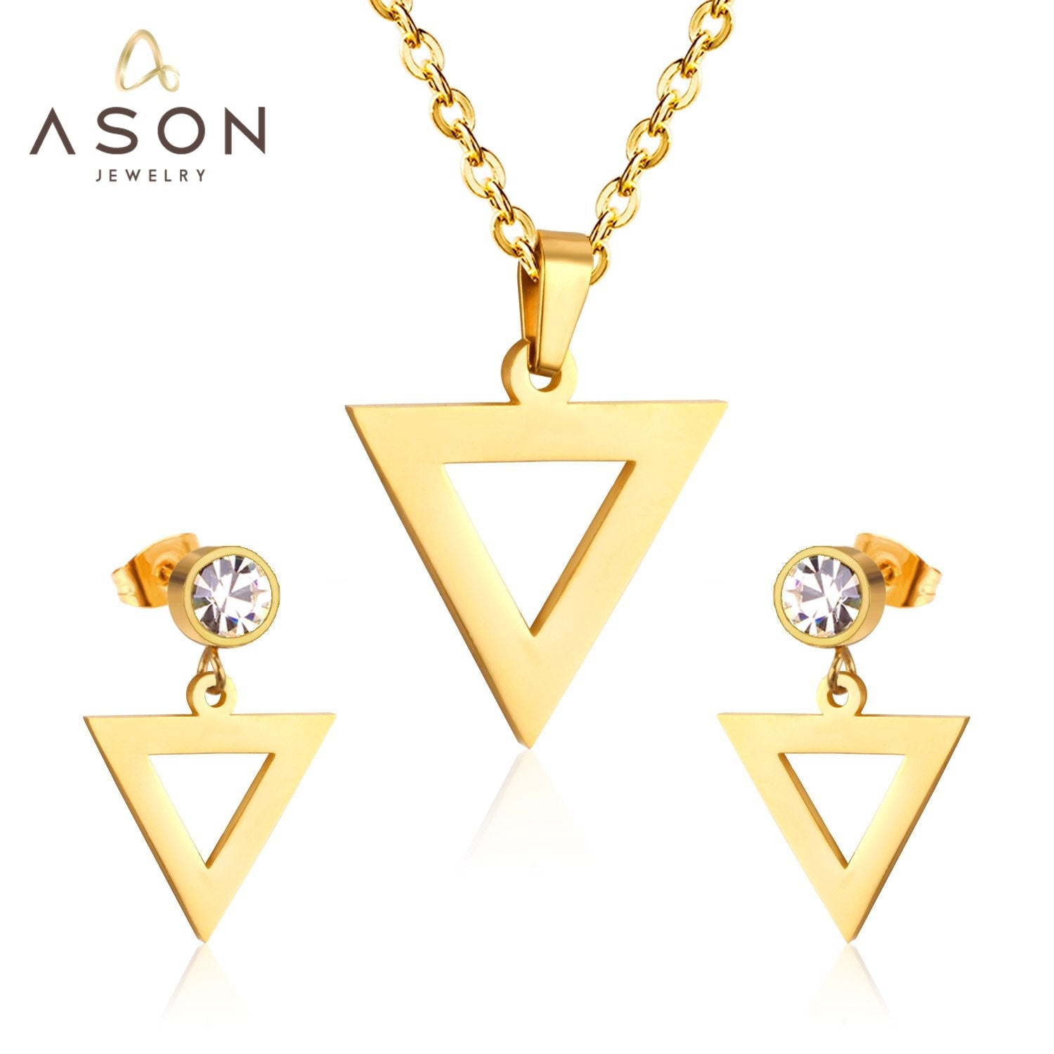 ASON Classic Jewelry Top 316L Stainless Steel Bridal Wedding Jewelry Set for Women Necklace Pendant Small Stud Earring asonjewelry