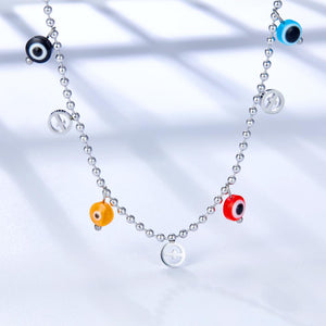 Bohemian Summer Colorful Evil Eyes Beads Necklace For Women Girls Stainless Steel Cross Charm Thin Choker Boho Jewelry