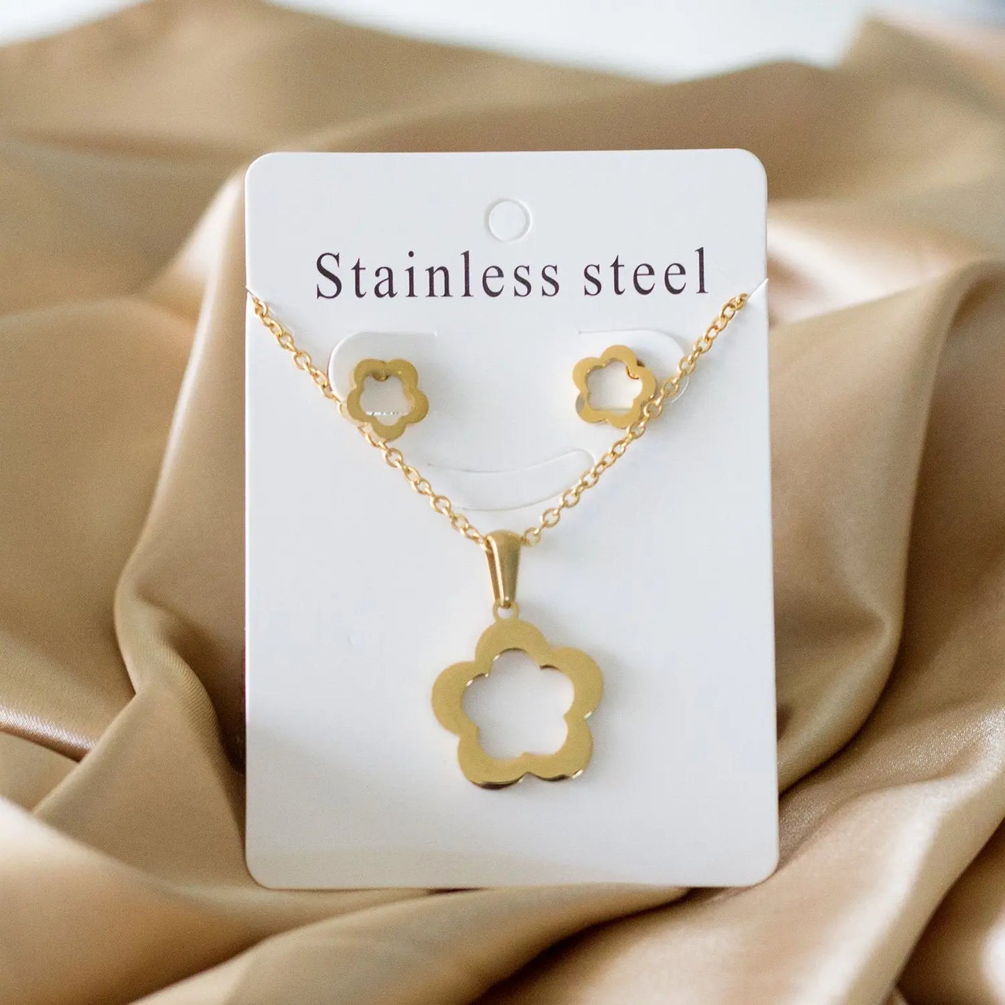 Flower Wedding Dubai African Jewelry Set Gold Pendant Necklace Earrings For Women Stainless Steel Jewelry Sets asonjewelry