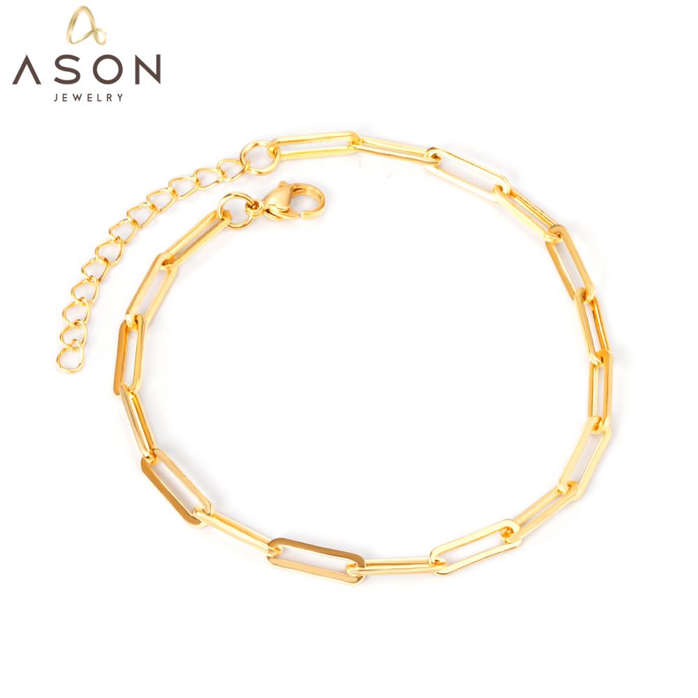 ASON Trendy Chain Anklet Gold Color Stainless Steel Foot Chain with Extender 23+5cm Women Jewelry Gift Beach Accessories asonjewelry