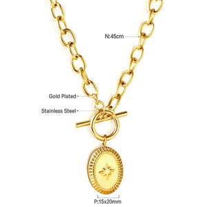 ASON Trendy Oval Lucky Star OT Clasp Charm Pendant Necklace Gold Color Stainless Steel For Women Jewelry Chokers Party Gift