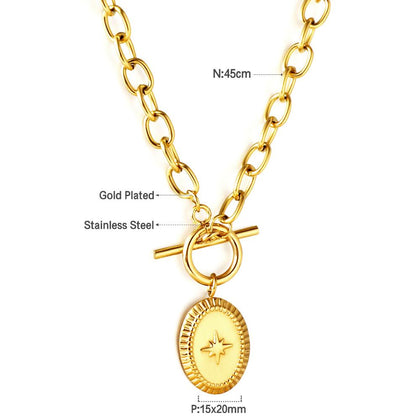 ASON Trendy Oval Lucky Star OT Clasp Charm Pendant Necklace Gold Color Stainless Steel For Women Jewelry Chokers Party Gift asonjewelry