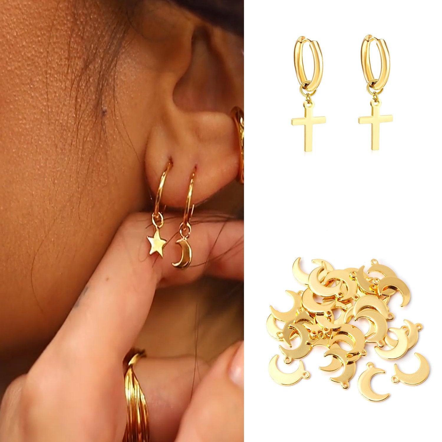 ASON 100Pcs/Lots Perforated Star Charm Moon Butterfly Heart  Flower Leaf Cross Pendant For DIY Necklace Bracelet Jewelry Making asonjewelry