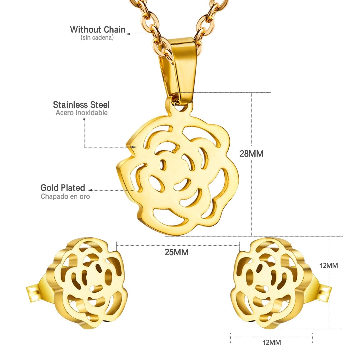 ASON Gold Color Accessories Classic Jewelry Flower Pendants Link Chains Necklace Earrings Jewelry Set For Women Wedding asonjewelry