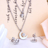 Stainless Steel Moon Star Double Chain Wedding Bridal Dubai African Jewelry Set Earring Necklace Women Jewelry sets