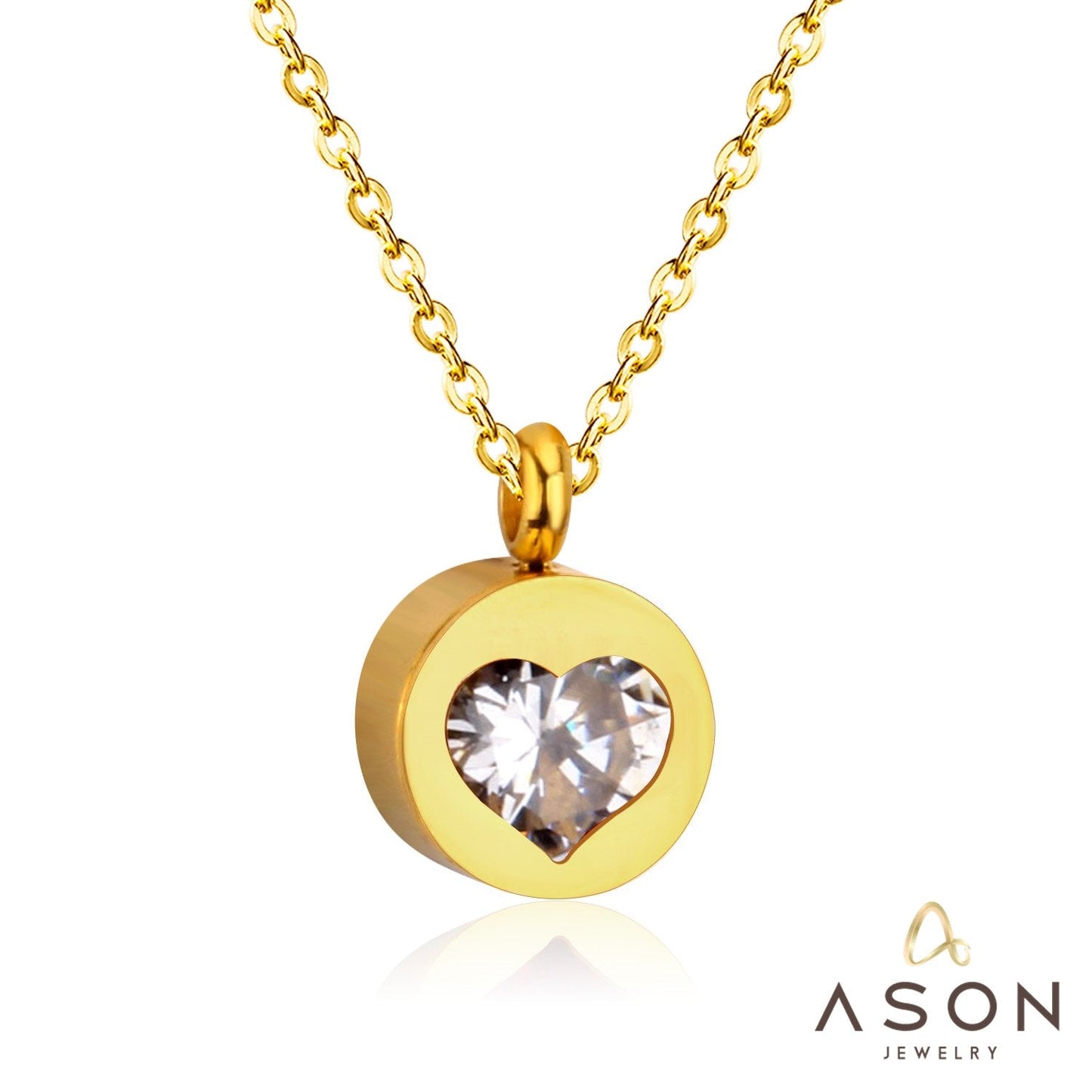 ASON Heart Cubic Zirconia Round Pendants Stainless Steel Chains Necklace Gold Color Accessories Wholesale Daily Wear Choker asonjewelry