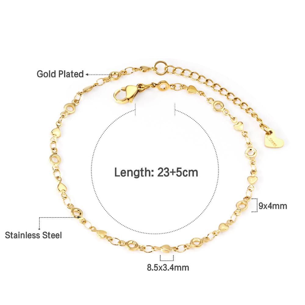 ASON Small Heart Geometric Charm Accessories Link Chain Anklets Gold Color Stainless Steel for Women Fashion Summer Jewelry asonjewelry