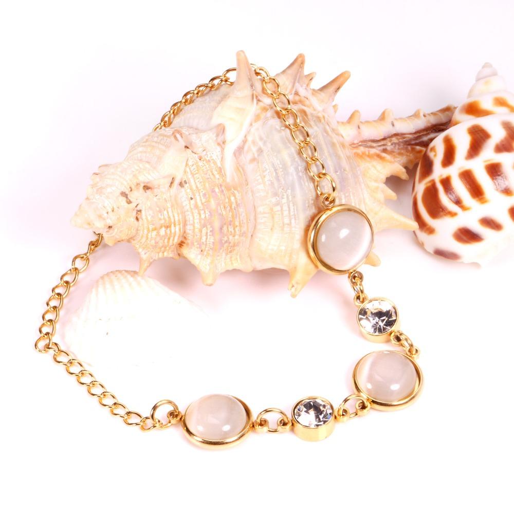 ASON Trendy Style Opals Shape With Cubic Zirconia Bracelets for Women Gold Stainless Steel 20cm Link Chain Bracelets asonjewelry