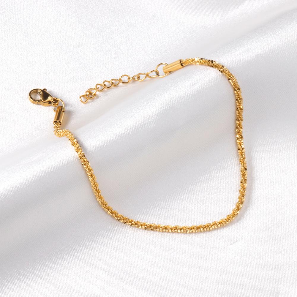 ASON 316L Stainless Steel Gold Color Chain Bracelet Simple Bangle with Extender 19+3cm Fashion Jewelry for Women Men Gift asonjewelry