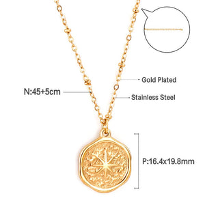 Beads Chains Big Compass Charm Pendant Necklace Stainless Steel Gold Color Man Necklace Round Charms Hiphop Jewelry