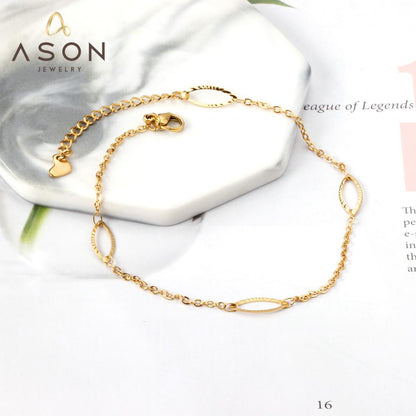 ASON Fashion Jewelry Simple Oval Charm Foot Link Chains Anklet Gold Color Stainless Steel for Women Beach Accessories asonjewelry