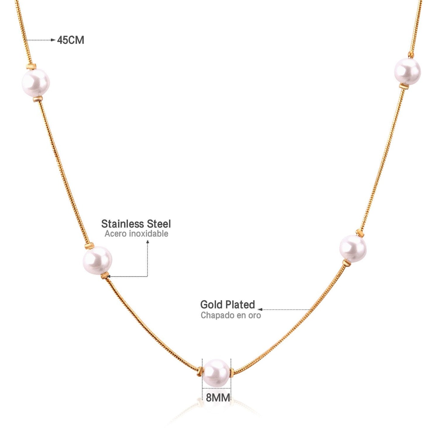 ASON White Black Round Imitation Pearl Pendant Necklace Gold Color Stainless Steel Snake Chain Jewelry Gift Party Chokers asonjewelry