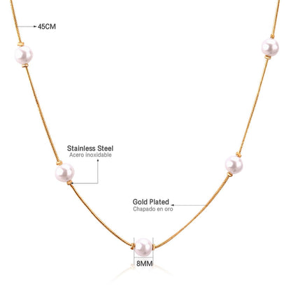 ASON White Black Round Imitation Pearl Pendant Necklace Gold Color Stainless Steel Snake Chain Jewelry Gift Party Chokers asonjewelry