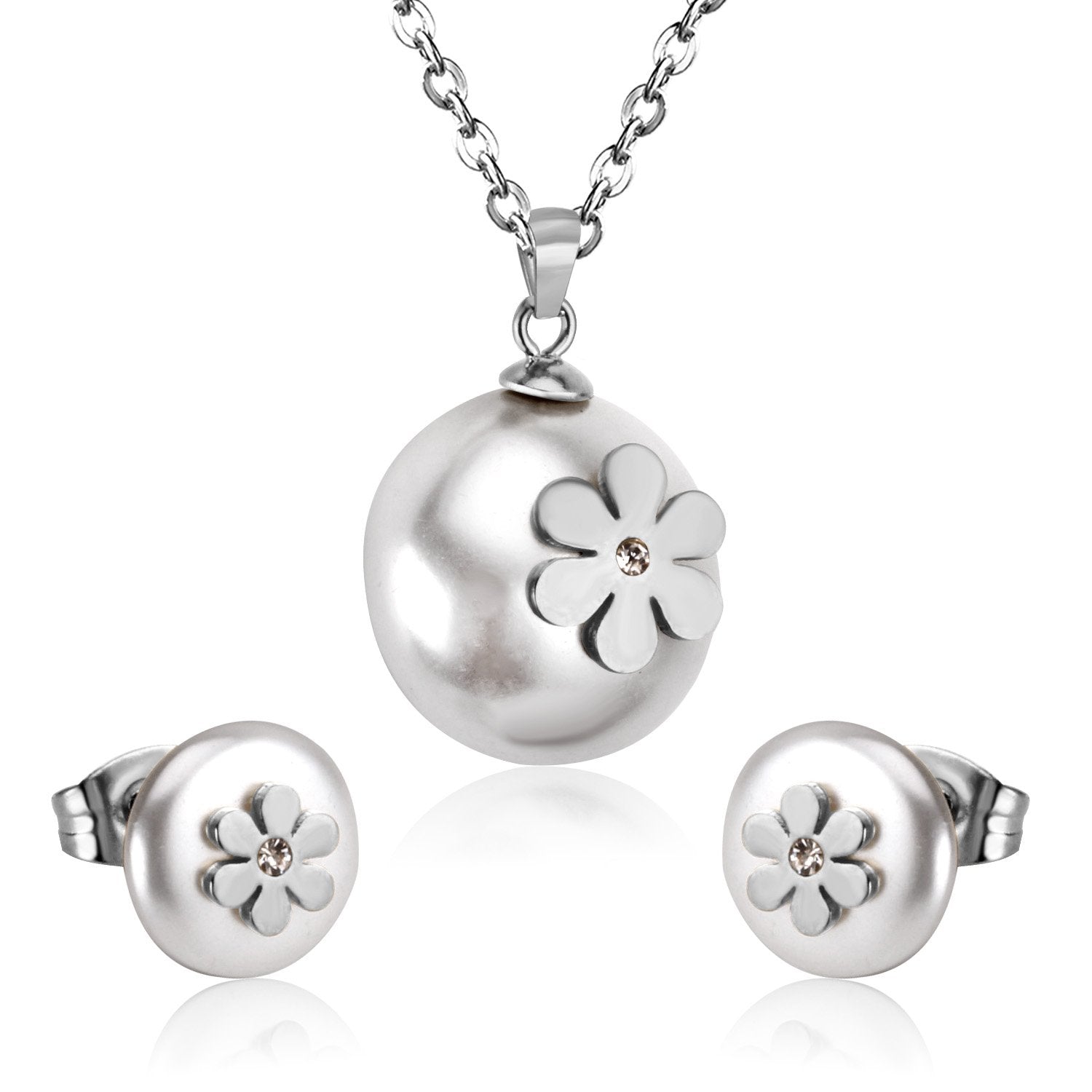 ASON Imitation Pearl Gold Bridal Wedding Jewelry Set for Women 316L Stainless Steel Necklace Pendant Small Stud Earring asonjewelry