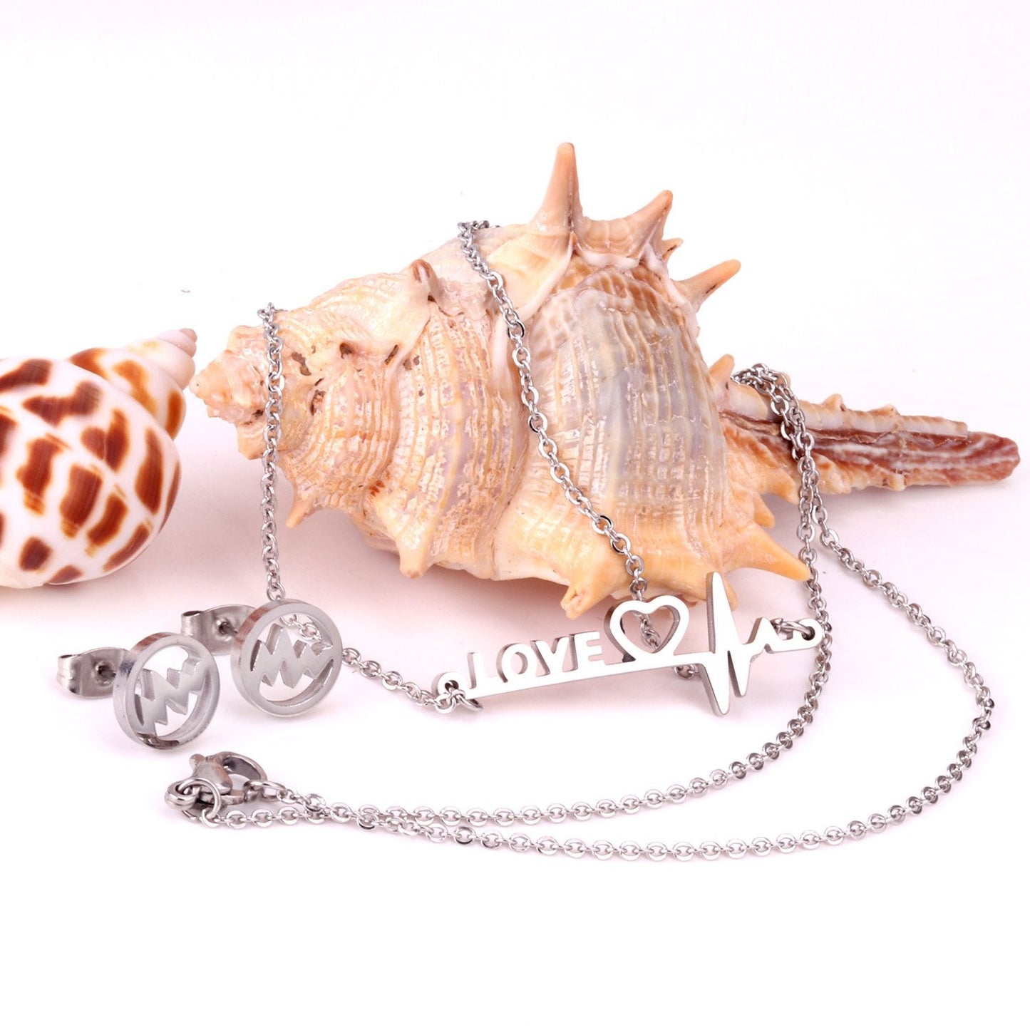 ASON 316L Stainless Steel Bridal Wedding Letters Love Jewelry Sets for Women Necklace Pendant Small Stud Earrings asonjewelry