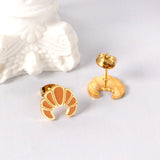 ASON Gold Color Croissant Shape Stud Earring Stainless Steel Lovely Cartoon Earrings for Women Fashion Jewelry Accessories