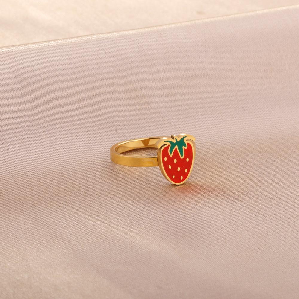 ASON Trendy Style Cute Strawberry Shape Circle Ring Gold Color Stainless Steel For Women Jewelry Accessory Daily Wear Patry asonjewelry