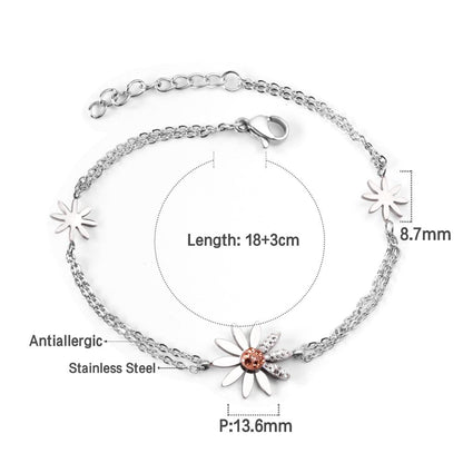 ASON Trendy Silver Color Stainless Steel 18+3 cm Daisy Cubic Zirconia Accessory Bracelets For Women Daily Wear Jewelry asonjewelry