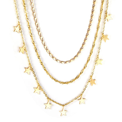 Collar de cadena Triple para mujer, collares llamativos, cadena Bohemia, joyería de lujo para fiesta, dijes de estrella pequeña 