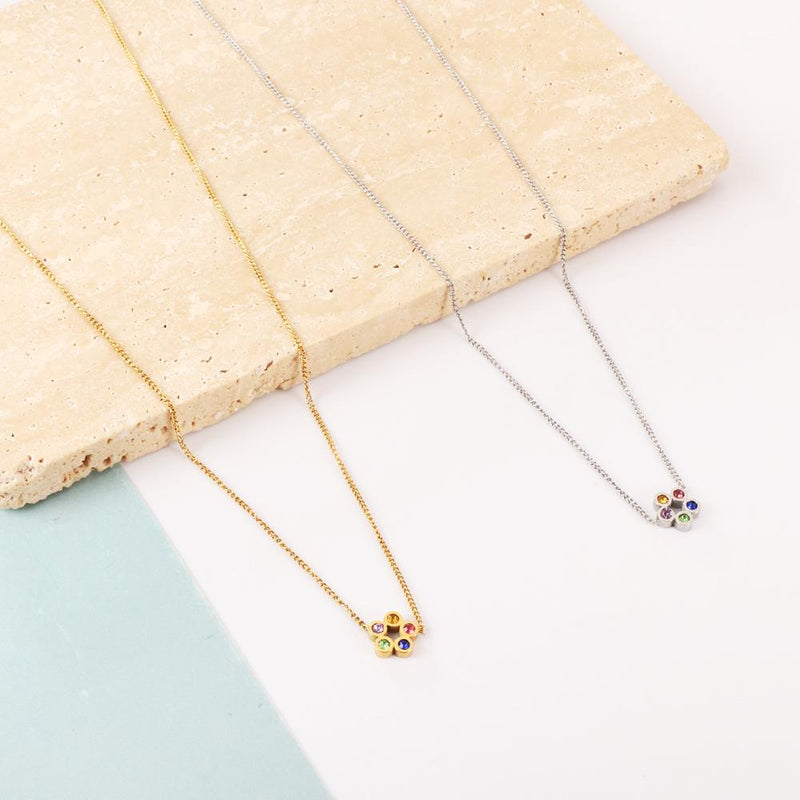 Simple Bohemian Colorful Crystal Flower Necklace for Women Girls Chic Boho Clavicle Cuban Link Chain Collier Femme
