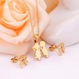 Stainless Steel Dubai Wedding Jewelry Sets KISS Crystal Cute Boy Girl Necklace Earrings Jewellery Sets Gold Color