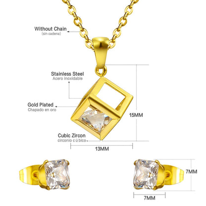 ASON 316L Stainless Steel Gold Bridal Wedding African Jewelry Set for Women 2019 Square Necklace Pendant Small Stud Earring asonjewelry