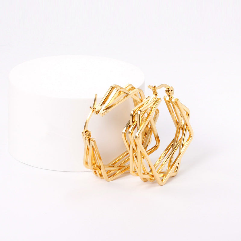 Women Hoop Earrings Multilayer Square Gold Color Huggie Earrings Fashion Party Jewelry For Girls