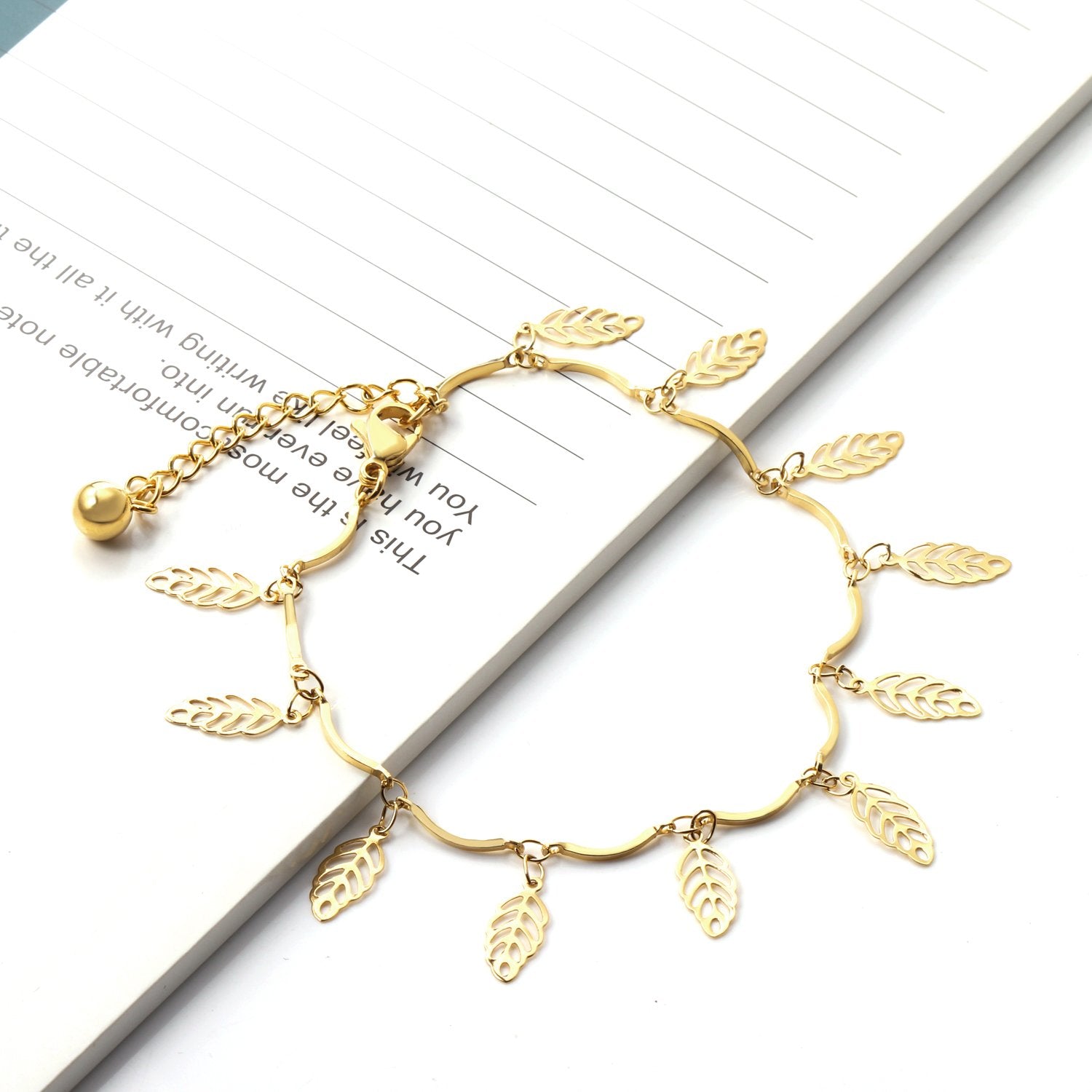 ASON Stylish 316L Stainless Steel Barefoot Chain Gold Color Leaves Anklet for Women Gift Foot Chain Accessories Jewelry asonjewelry