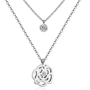 ASON – colliers avec pendentif Double fleur ronde en acier inoxydable, chaîne à maillons pour femmes, accessoires de couleur or, ras de cou