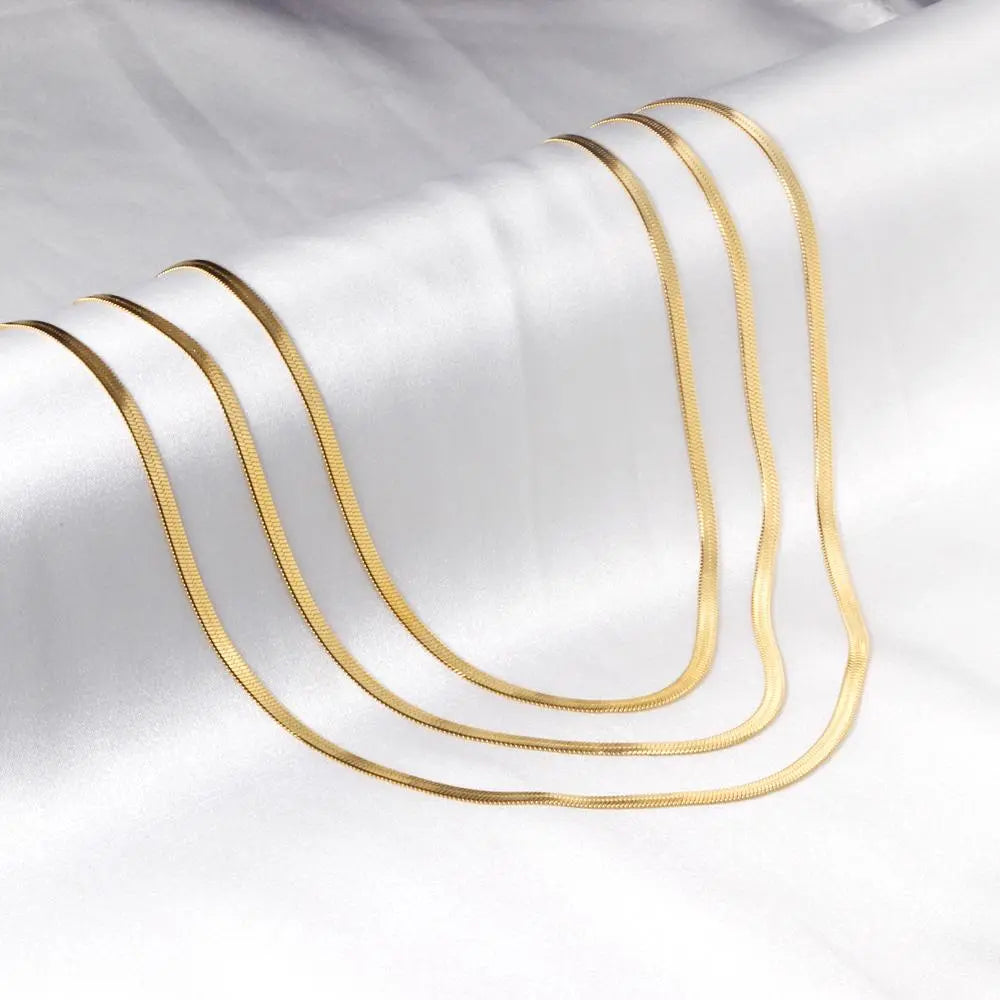 Triple Chain Flat Snake Chains Collier For Women Collar 18K Gold Plated Luxury Necklaces Chain Bohemia Trendy 2022 asonjewelry