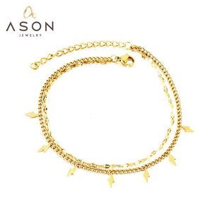 ASON Vintage Lightning Shape Accessories Multi-layer Link Chains Anklet Gold Color Stainless Steel For Women Jewelry Boho
